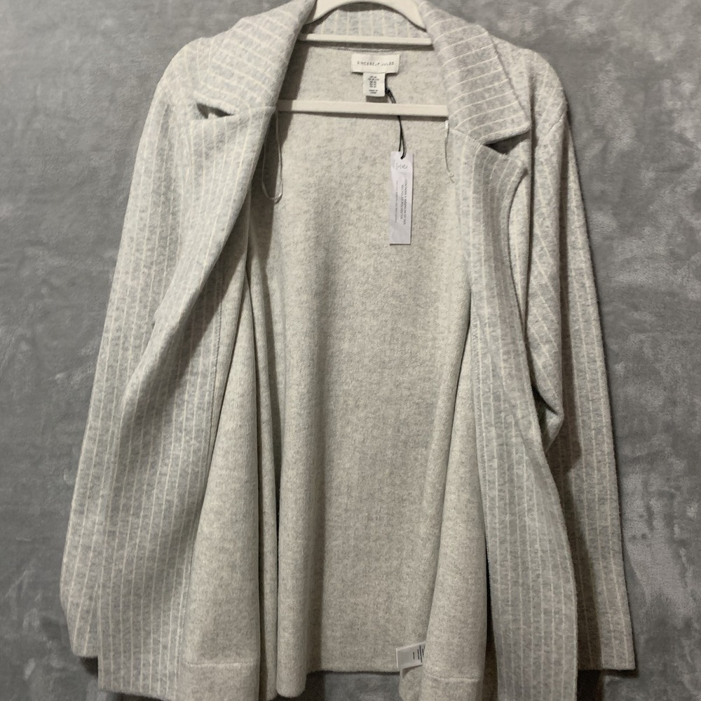 Sincerely Jules Women's XL Striped Open Front Blazer Sweater Jacket Gray White - Picture 15 of 16